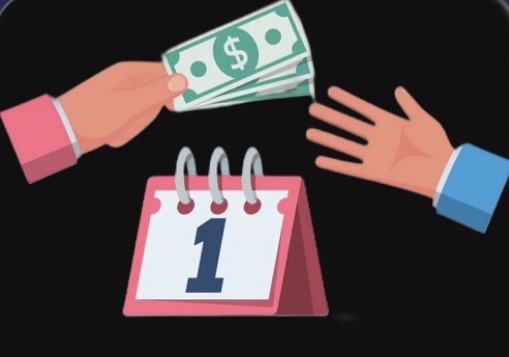 Hands exchanging cash with a calendar